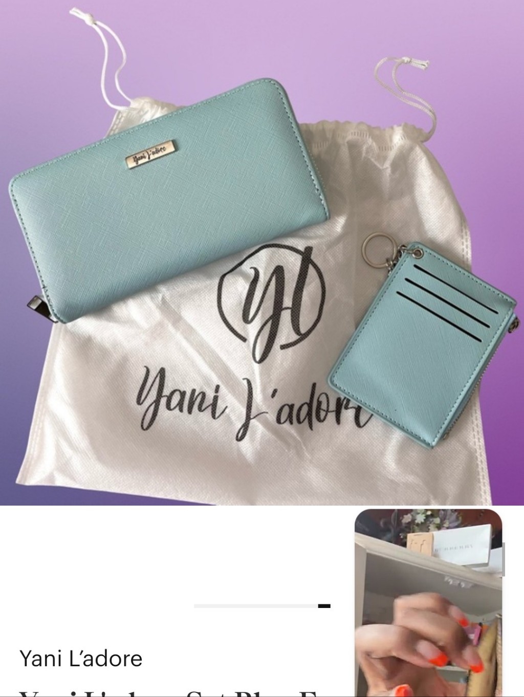 Yani J'adore Light Blue Zip Wallet & Matching Card Case